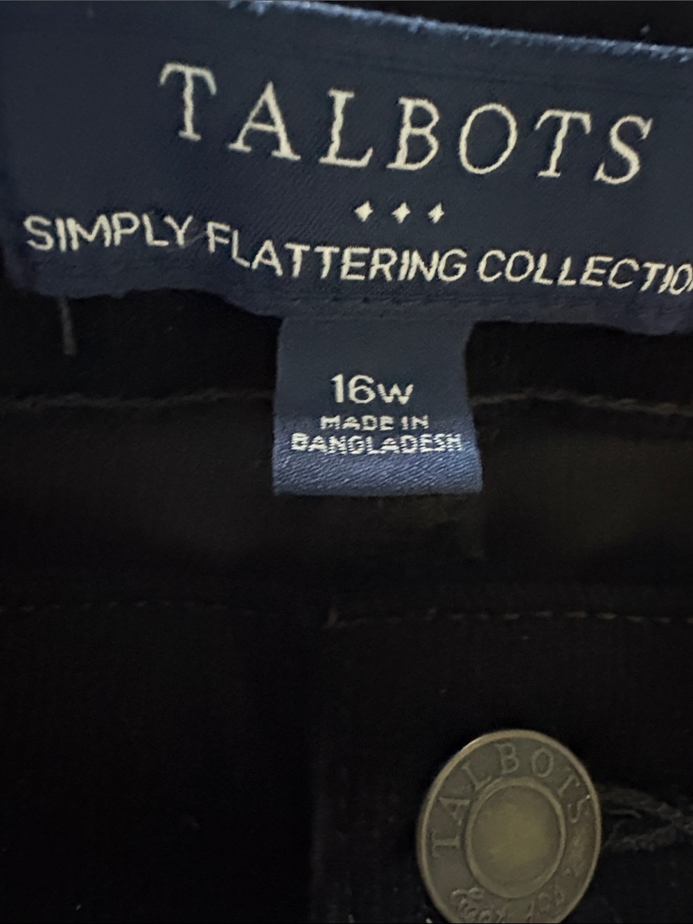 Talbots Black Corduroy High Waist Straight Leg Jeans Size 16W - Picture 3 of 9